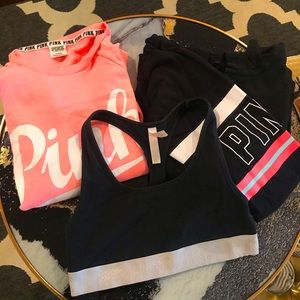 3 PINK Items. Sz M Blk Hoodie, Pink Sweatshirt
